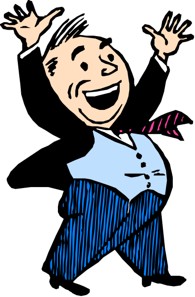 The image shows a cartoon of an animated character who appears to be excitedly running with arms outstretched against a black background.