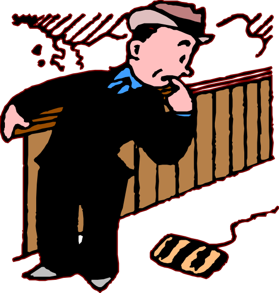 The image shows a cartoon of two panels with different scenes: In the top panel, there's an adult man in black-and-white attire leaning on his cane next to what appears to be a wall and some papers; he is looking down at something offscreen. Below him are three small figures that seem like they could represent children or animals of various sizes standing near each other with one holding up its paw as if waving, another sitting in front of the first figure, which seems to have fallen over, possibly from a high place; and the third is looking at