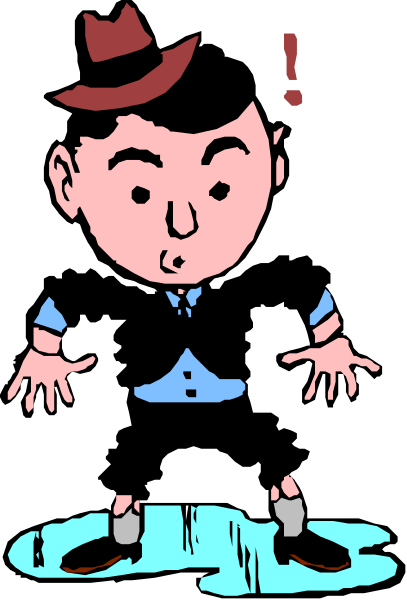 The image shows a cartoon of an animated character who appears to be falling into water with their arms outstretched for balance; there is no text present in this clip-art illustration.
