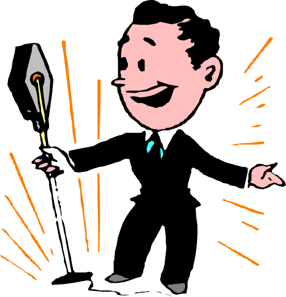 The image shows a cartoon of an animated character holding up two fingers with lightning bolts emanating from them against a black background; there is no text present in this clip-art illustration.