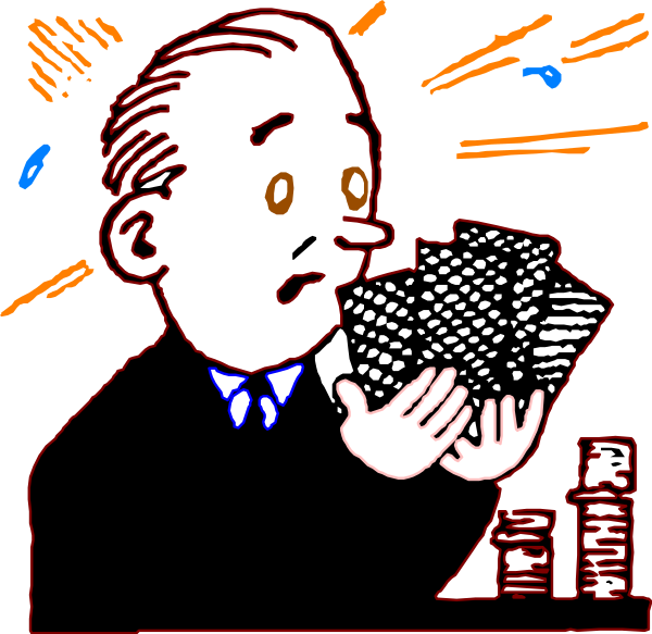 The image shows a man holding two playing cards with an intense expression on his face while standing at what appears to be a bar counter in front of bottles that could possibly contain alcoholic drinks.