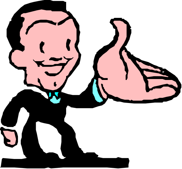 The image shows a cartoon of an animated character giving two thumbs up with their hands raised above them while standing on what appears to be a stage platform against a black background.