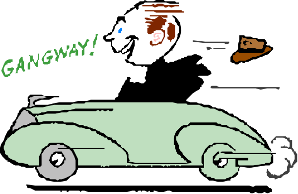 The cartoon shows a car with its hood up on an open road at night under clear skies; there's also text that reads "hangway" in bold letters above it.