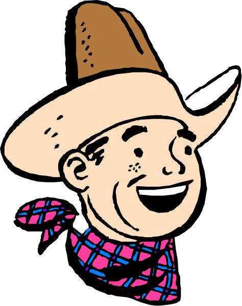 The cartoon depicts a man wearing cowboy attire with his hands on hips while standing next to an old-fashioned car.
