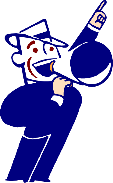 The image shows a cartoon of an animated character who appears to be pointing upwards with their right hand while standing on what looks like a stage platform in front of curtains that resemble theater drapes; there is no text present within this small clip-art illustration, and the style suggests it could have been used for educational or informational purposes.