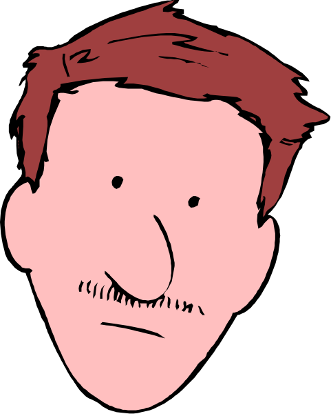 The image shows a cartoon of an adult male with red hair wearing glasses, depicted against a black background.
