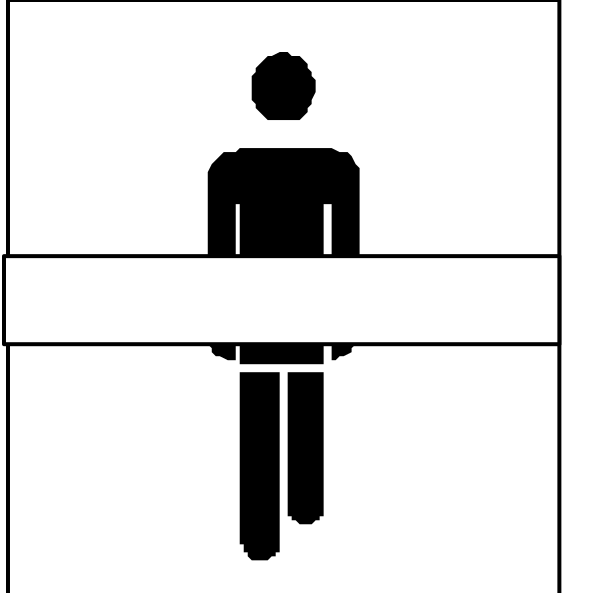 The black and white icon shows a male figure standing next to an accessibility symbol indicating that there is no barrier for wheelchair users in this area.