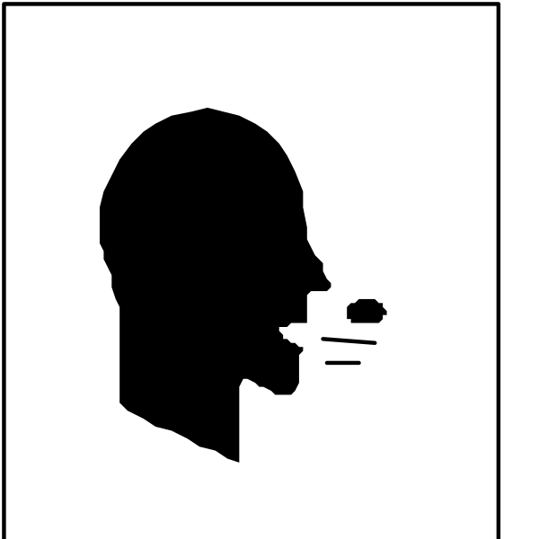 The image shows a black silhouette of an adult male figure with his mouth open as if speaking into it; there is no background detail provided in this clip-art representation.