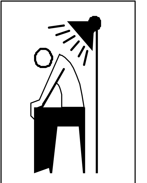 The black and white icon depicts a person sitting on an object that resembles a toilet with their head resting against it as if in exhaustion or defeat.