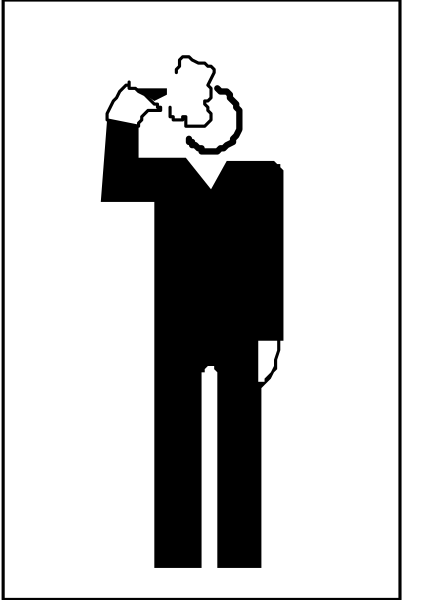 The image shows a black silhouette of an adult male figure holding what appears to be a cigarette between his lips while standing in front of a white background with no additional details visible within this small clip-art frame.