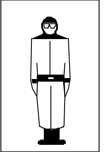 The black and white silhouette of a person standing upright with their arms at sides against an unadorned background.