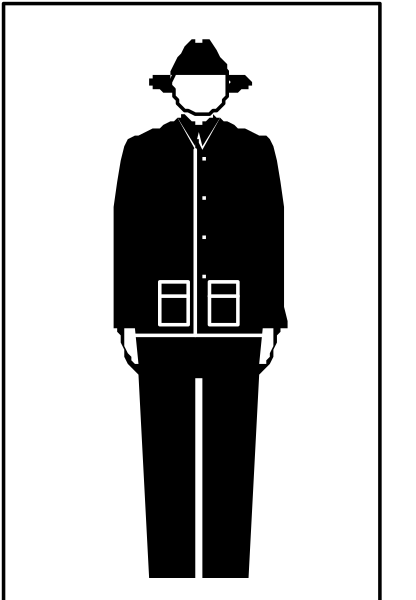 The image shows a black silhouette of an adult male figure standing upright against a white background with no additional details provided about any other elements in this clip-art representation.