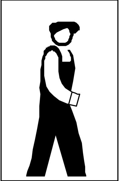 The image shows a black silhouette of an adult male figure walking on what appears to be a sidewalk with his hands in pockets; he is wearing pants that end just above knee level, suggesting shorts underneath, but no shirt visible from this angle.