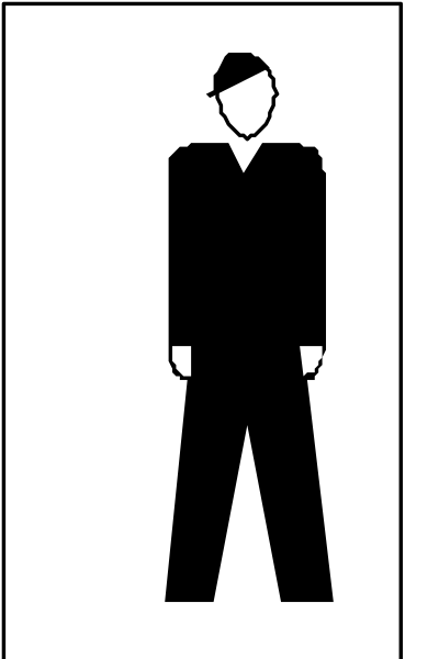 The image shows a black silhouette of an adult male figure standing against a white background with no additional details provided about its surroundings or any other elements present in this clip-art representation.