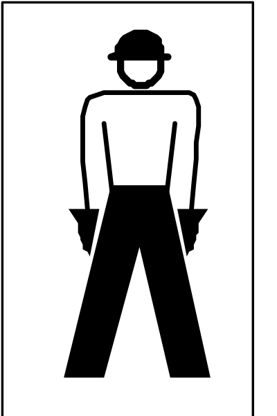 The image shows a black silhouette of an adult male figure standing with his hands on hips against a white background; there is no additional context provided in this clip-art representation.