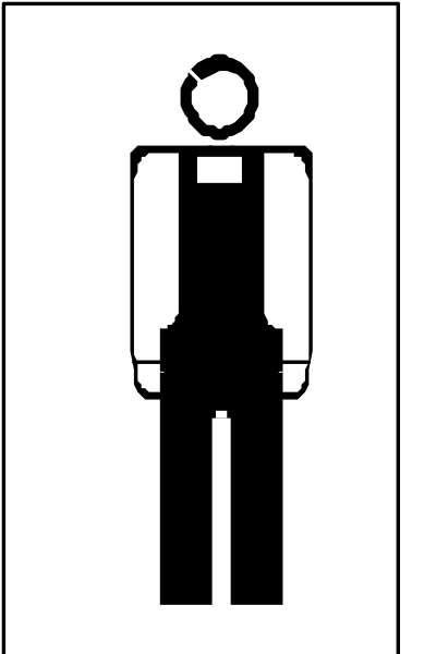 The image shows a black and white icon of an adult male figure standing upright with arms at sides against a plain background.
