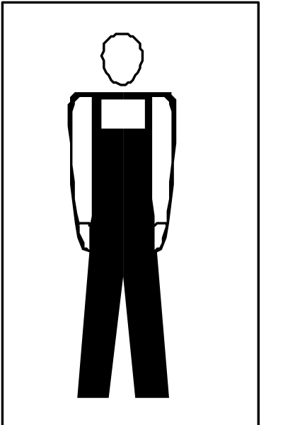 The image shows a black and white silhouette of an adult male figure standing with his hands on hips against a plain background.
