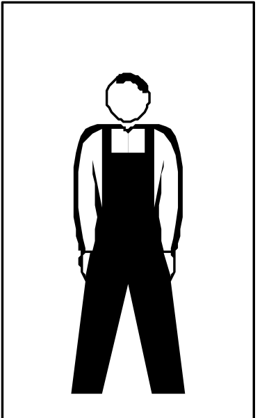 The black and white silhouette of a person standing with their hands on hips against an unidentified background.