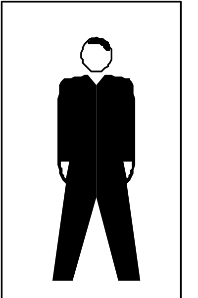 The image shows a black silhouette of an adult male figure standing against a white background with no additional details visible within this small clip-art size frame.