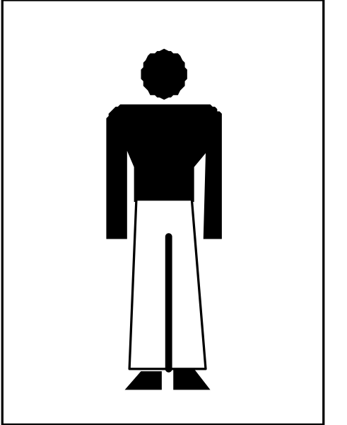 The image shows a black silhouette of an adult male figure standing next to a sign with symbols indicating men's restroom facilities in two languages: English (male) on top left corner and Chinese characters below it, suggesting that this is likely located within or near a public facility where such signs are common.