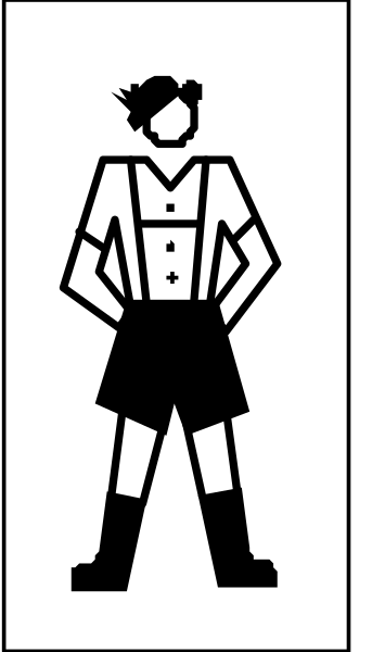 The image shows a black silhouette of an adult male figure standing with hands on hips against a white background; there is no additional context provided in this small clip-art piece.