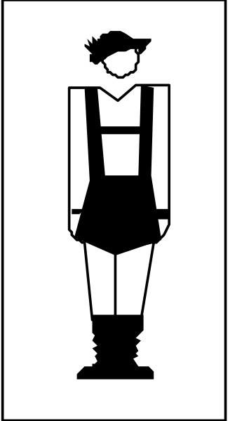 The image shows a black and white silhouette of an adult male figure standing upright with hands at sides against a plain background; there is no additional detail to provide further context about objects, people, animals, actions, or setting in this small clip-art style illustration.