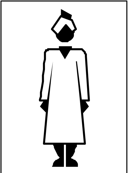 The image shows a black silhouette of an adult male figure standing next to what appears to be a sign with text that is too small for me to read clearly in this resolution.