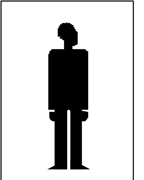 The image shows a black silhouette of an adult male figure standing next to what appears to be a sign with text that is too small for me to read clearly in this resolution.