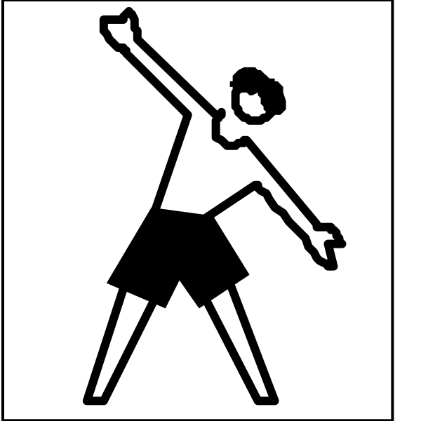The black and white icon shows a person dancing with their arms outstretched above them; it is stylized to be simple line drawing without any color information provided in this description.