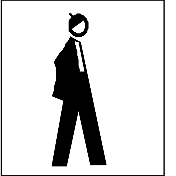 The image shows a black silhouette of an adult male figure walking to his right on what appears to be a pedestrian crossing sign with no text present in either half of the split picture.