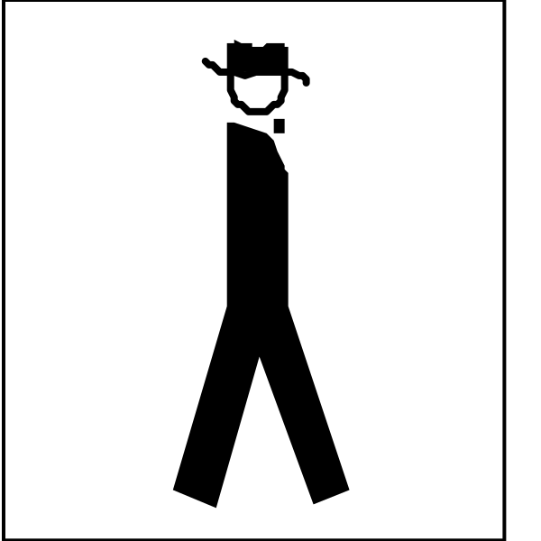 The black and white silhouette of a man walking with his hands behind him next to an icon indicating that it is safe for pedestrians to cross at this point in time.