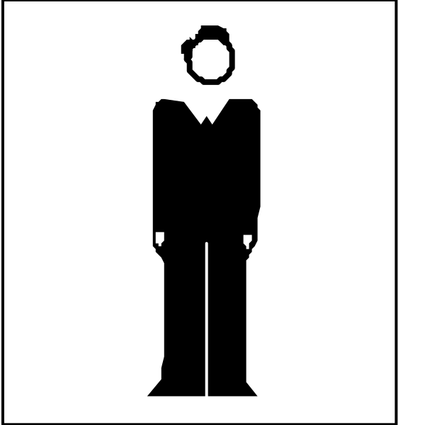 The image shows a black and white icon of two figures: on top, there is an adult figure standing next to what appears to be a child's silhouette; below them both stands another adult figure who seems to have their back turned towards us.