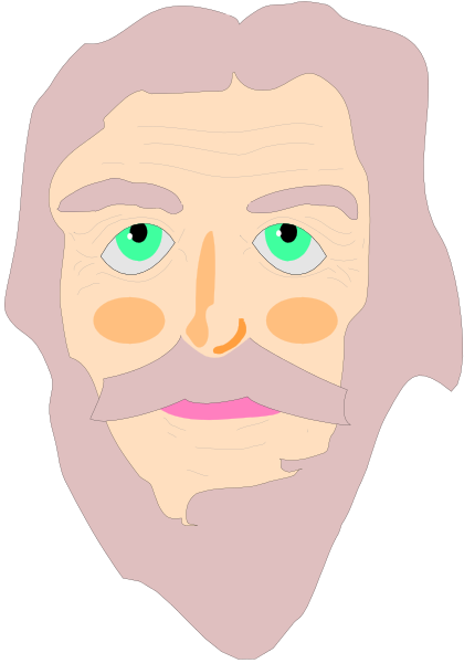 The image shows a cartoon of an elderly man with white hair wearing glasses, depicted against a black background.