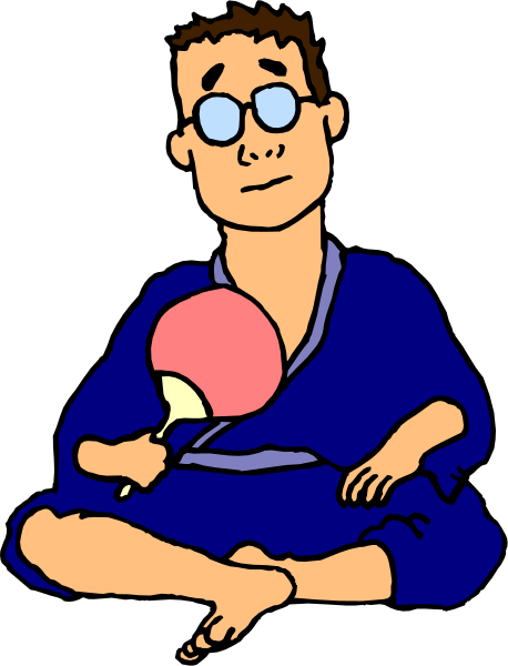 The cartoon shows a man sitting cross legged with glasses on his face holding an ice cream cone while wearing pajamas in front of what appears to be a dark background.