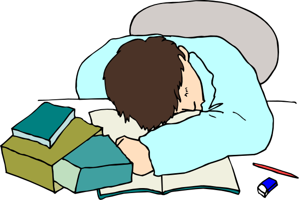 The image shows a person lying down with their head on an open book next to some books, wearing glasses that rest atop one of them; there is also another pair of eyeglasses in front of this individual and what appears to be a pencil or pen beside it all.