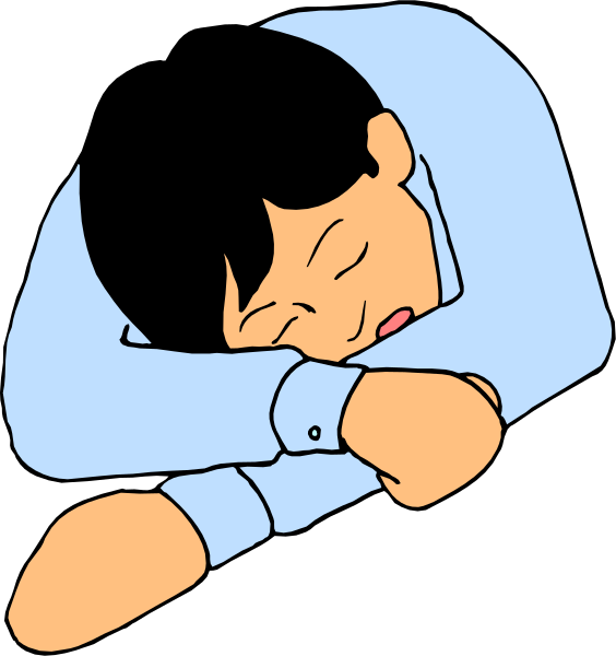 The image shows two panels of a cartoon depicting an animated character sleeping on their stomach with arms crossed over chest in both frames; no text is present within this description.