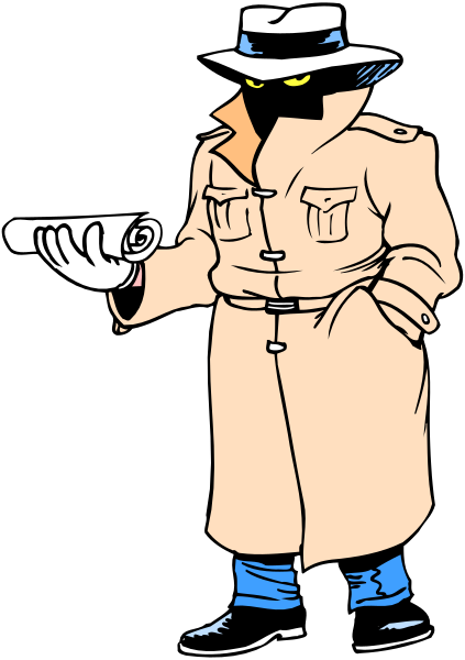 The image shows a cartoon of an animated character dressed as Sherlock Holmes standing on what appears to be a rooftop at night with his hand in his pocket holding up one finger while looking downward towards something off-frame, suggesting he is observing or investigating.