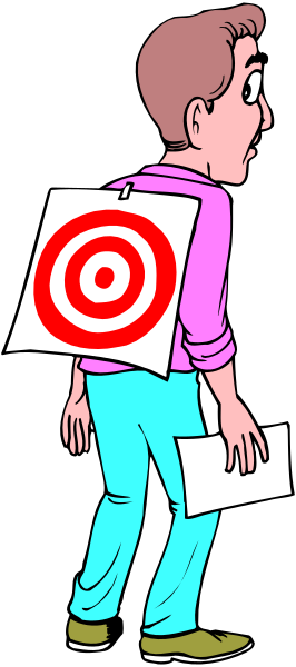 The illustration shows a man carrying papers with an arrow pointing to them on his back while standing against a dark background; he is wearing blue jeans and has short hair.