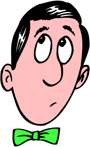 The image shows a cartoon of an animated character with big eyes looking upwards to his right side while wearing a bow tie; he is set against a black background that has vertical stripes in shades of gray and white, giving it a pixelated appearance similar to early computer graphics or retro video games.