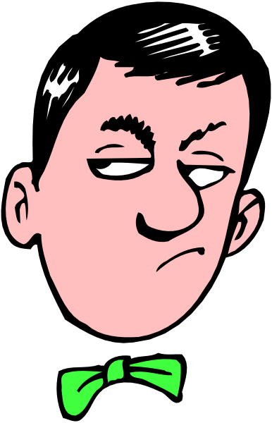 The image shows a cartoon of an adult male with dark hair wearing glasses, dressed casually in black pants and no shirt visible above his waistline; he has a beard and mustache that appear to be well-groomed. He is making a face as if reacting or expressing surprise or disbelief. The background consists only of the top edge where you can see what appears to be an open window with blinds partially drawn, allowing natural light into the room but not enough for details beyond that it's daytime and there are no other objects in view.
