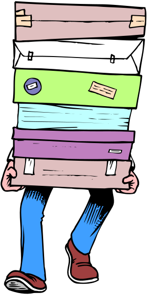 The illustration shows a person holding up several colorful boxes stacked on top of each other against a dark background with no additional details about their surroundings visible in this small clip-art image.