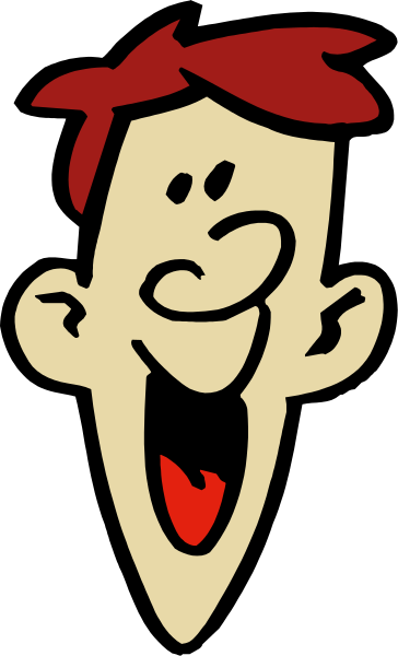 The image shows a cartoon of an animated character with exaggerated facial features such as large eyes and mouth wide open, giving off a surprised expression while looking to one side.