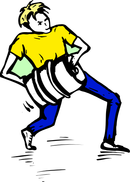 The image shows a cartoon of an animated character running with two beer kegs balanced on their arms while wearing yellow clothing.