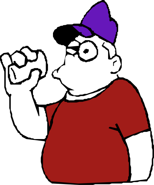The image shows a cartoon character with an exaggeratedly large head wearing sunglasses, holding up his fist as if in greeting or celebration.