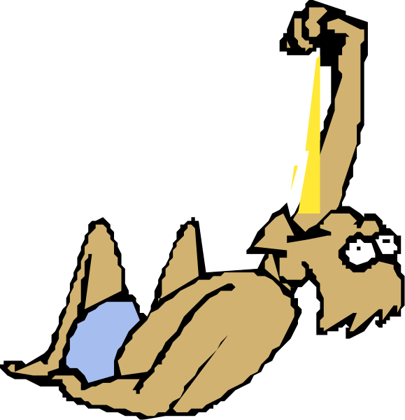 The first frame shows a cartoon character lying on its back with an exaggeratedly long tongue sticking out of their mouth; in the second frame, this same character is now standing upright while still holding onto that extended tongue and appears to be eating it.