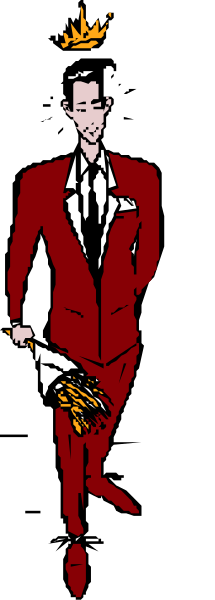 The image shows a man dressed as Elvis Presley standing next to another person who is wearing red clothing with white accents; both individuals appear in silhouette against a black background.