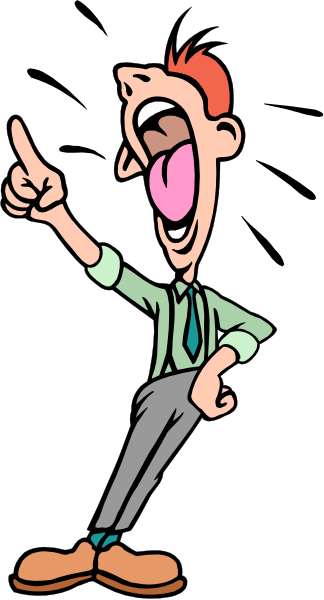 The image shows a cartoon of an animated man with his hand on hip pointing to something off camera while making a surprised expression.