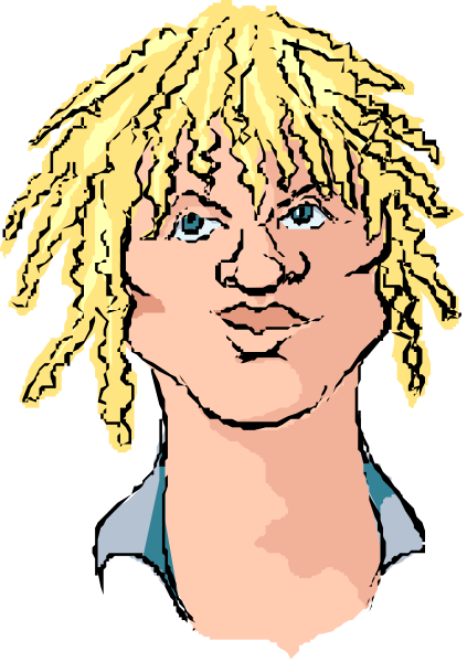 The illustration shows a cartoon of an individual with long hair styled into dreadlocks wearing what appears to be a blue shirt; it is stylized in black-and-white line drawing form without any color information provided, and there's no additional context or background detail visible within the image.