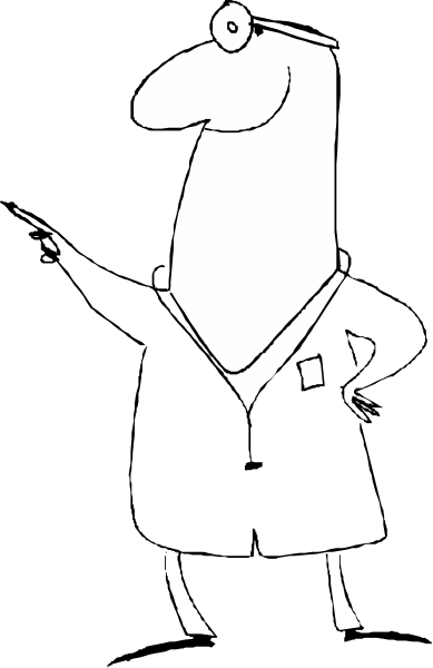 The black and white photo shows a cartoon character with glasses standing next to an object that resembles a tie on its neck in front of what appears to be a suitcase.