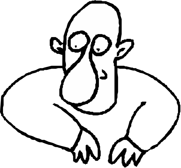 The black and white cartoon features a caricature of an older man with exaggerated facial expressions; he has large eyes that appear to be looking upwards towards something above him in surprise or shock.